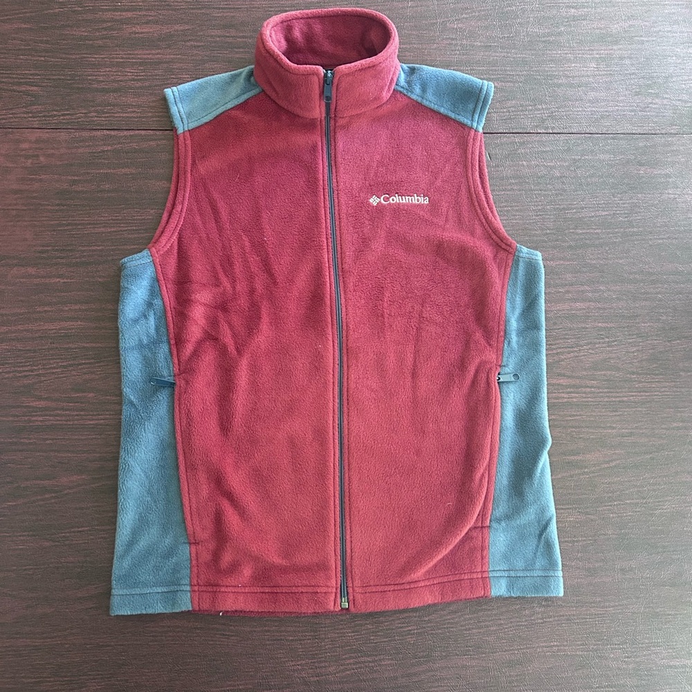 Columbia Kids' Burgundy and Teal Fleece Vest